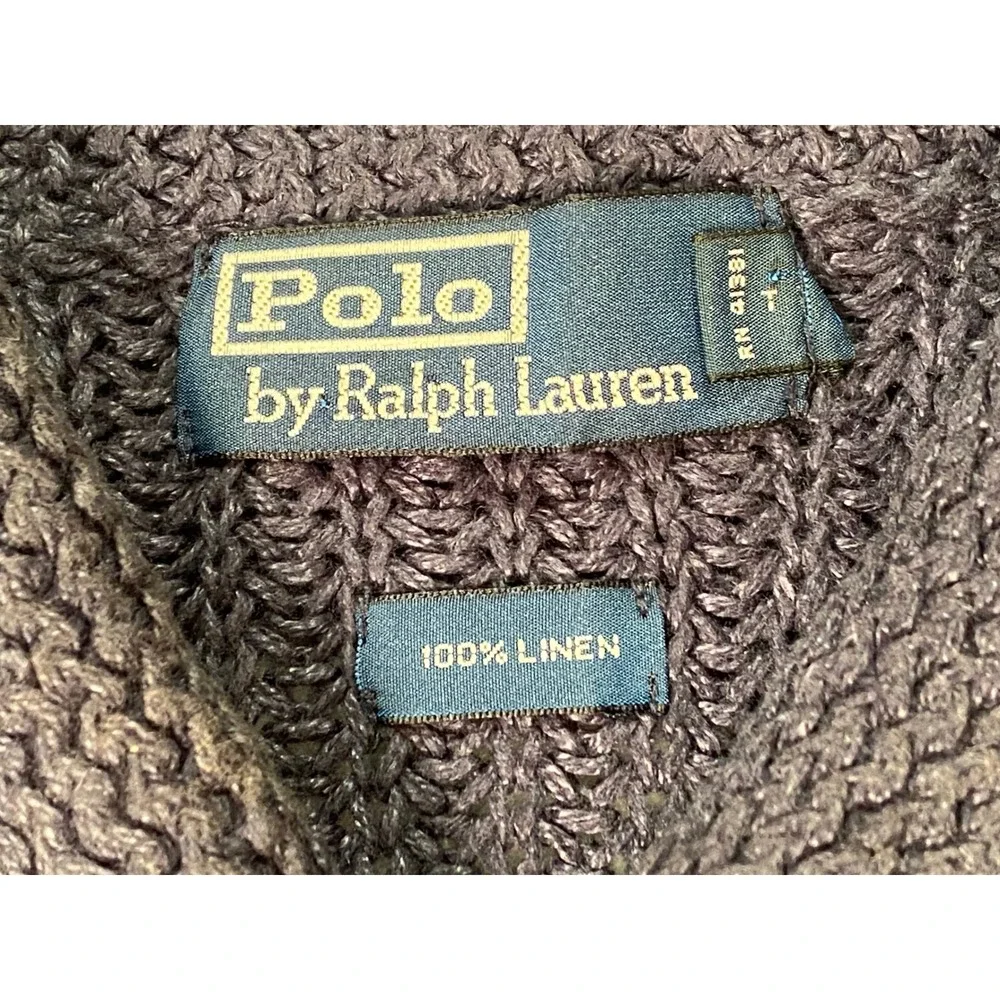 Polo Ralph Lauren Mens Navy Blue 100% Linen Shawl‎ Collar Shaker Knit Sweater L